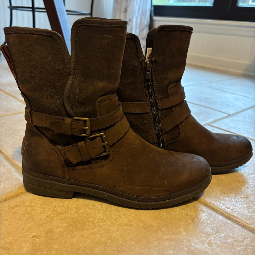 UGG brown suede leather mid calf boots